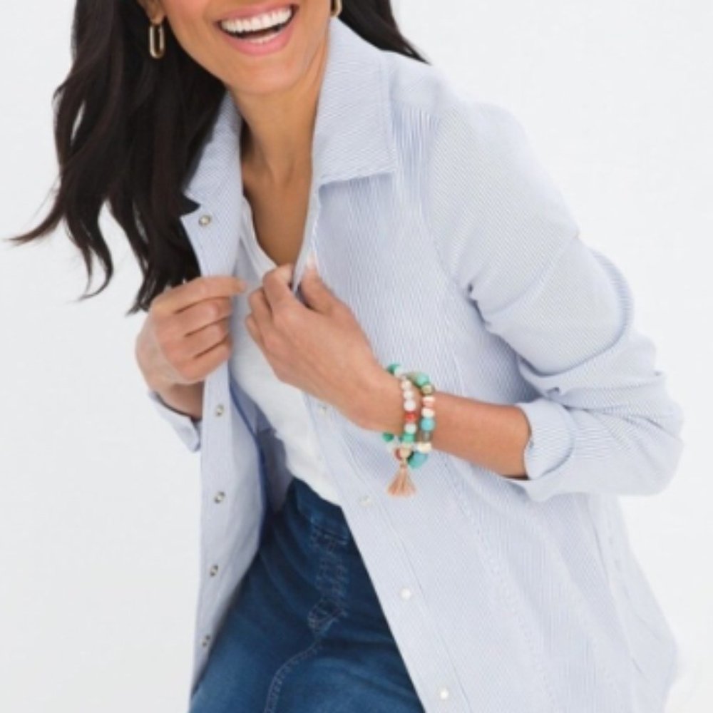 Chico's Striped Snap Blazer, Sz 3 - Picture 2 of 8